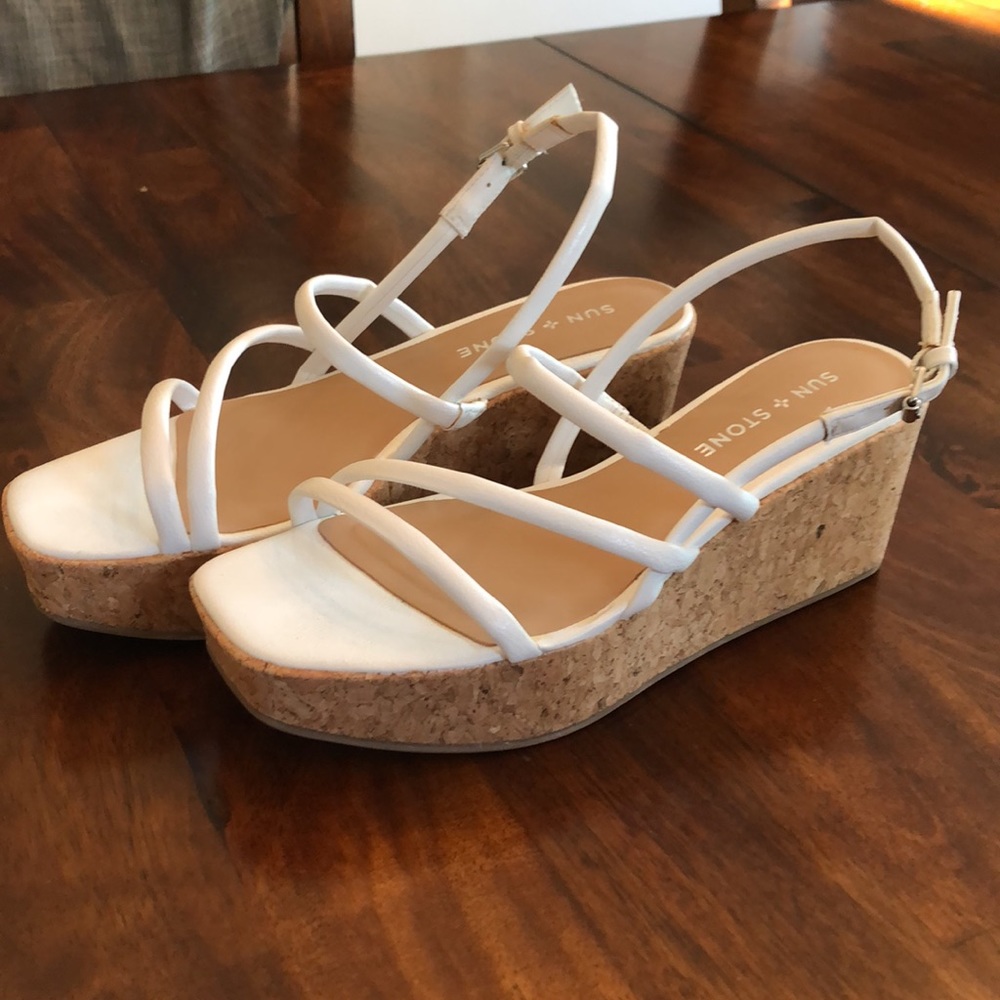 Cute strappy white platform sandals by sun + stone